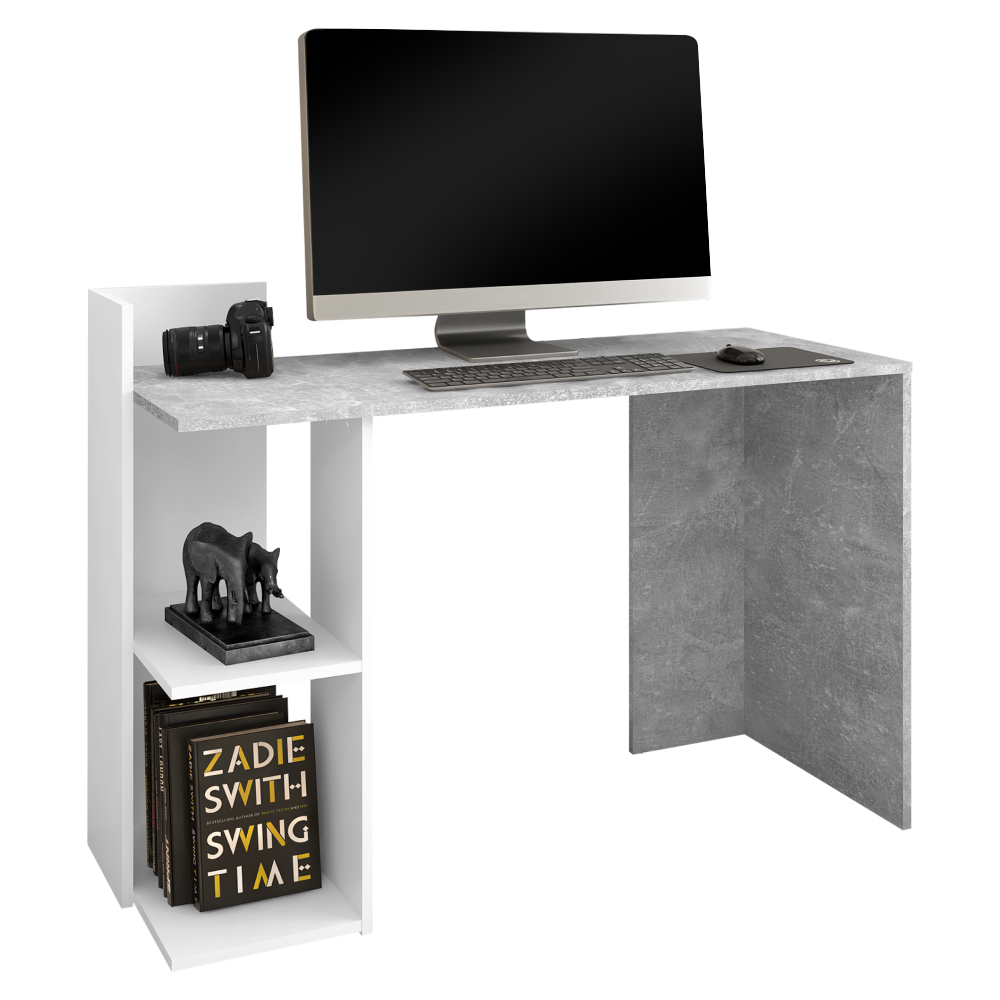 Számítógépasztal, beton/fehér, ANDREO NEW