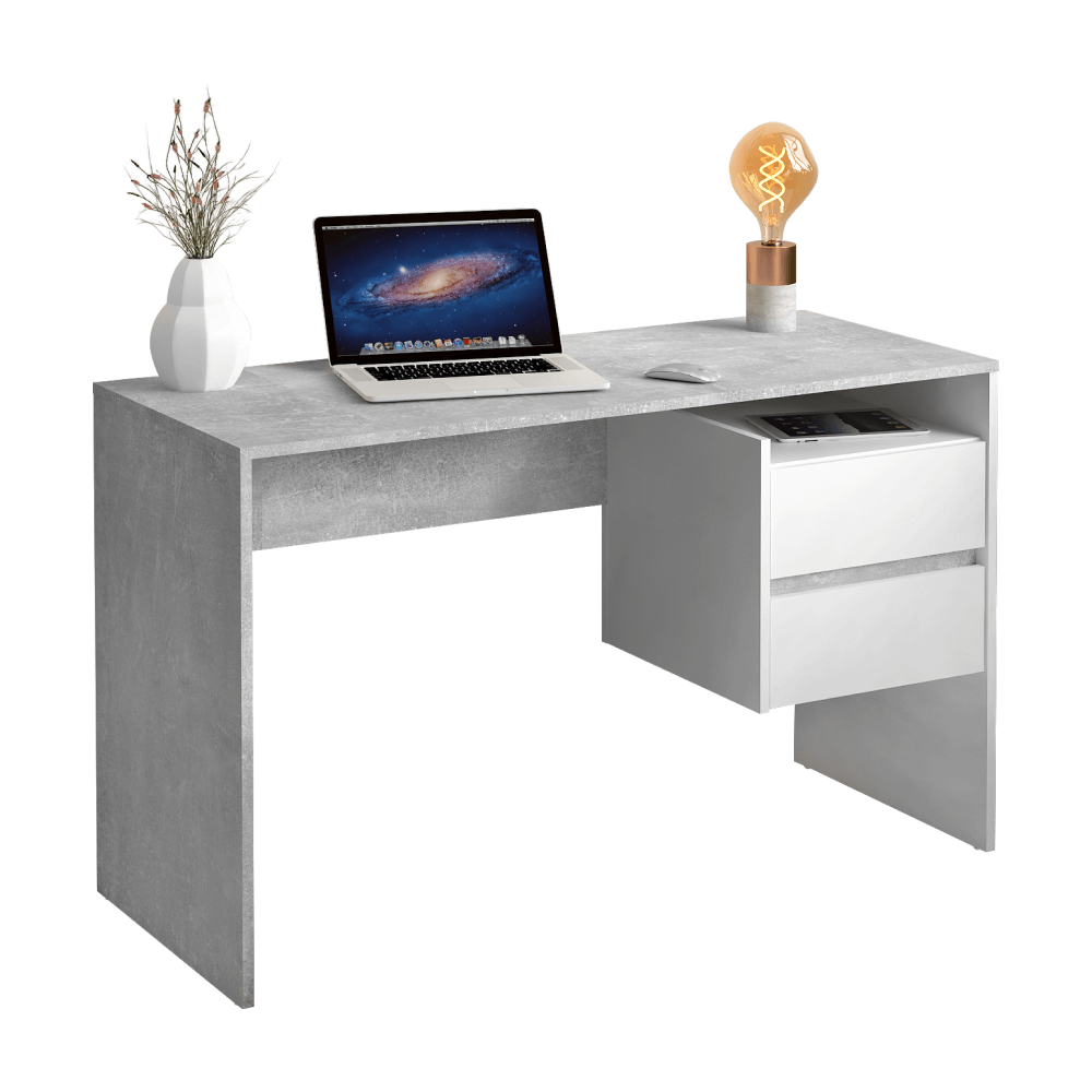 Számítógépasztal, beton/fehér, TULIO NEW