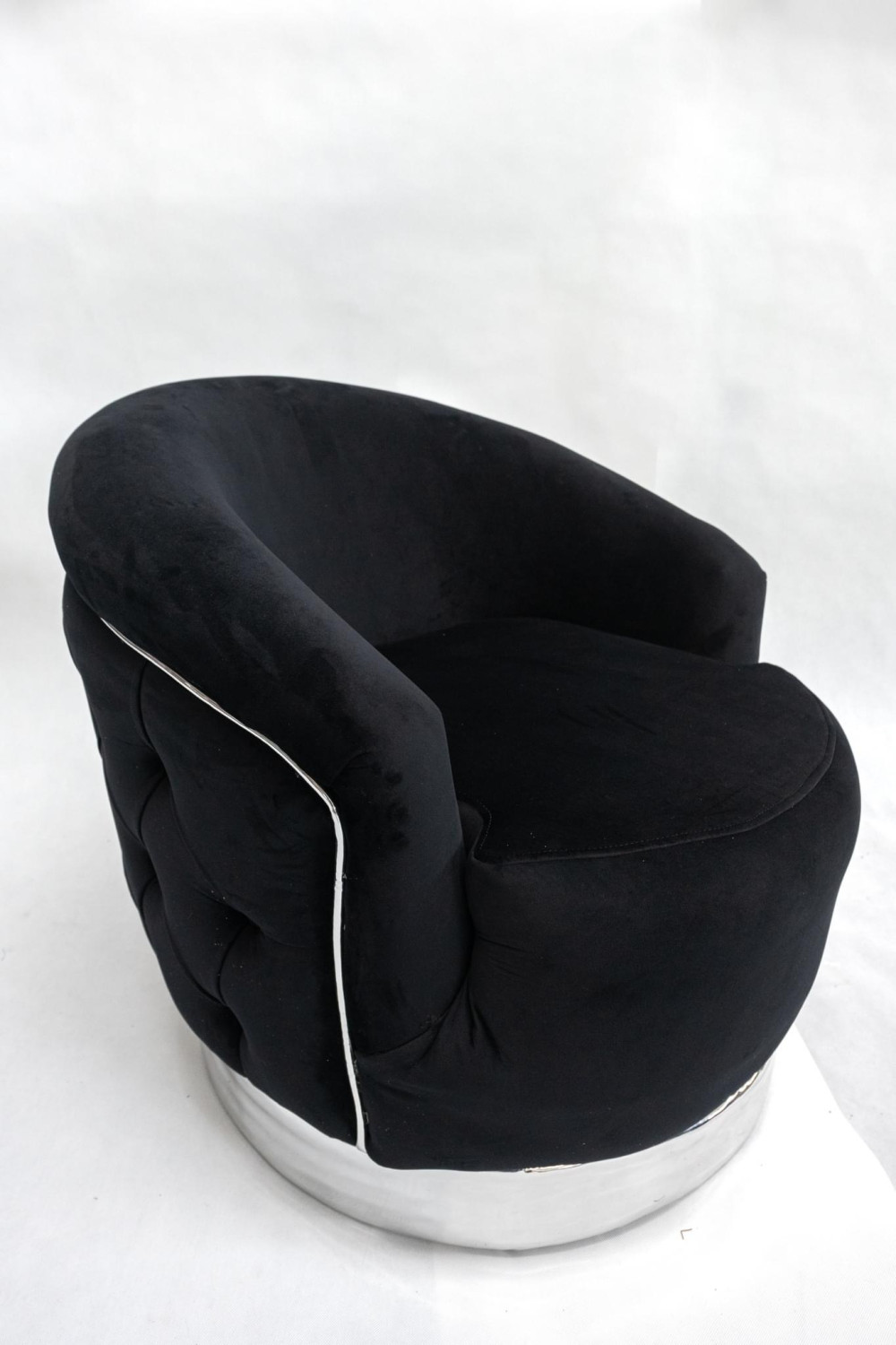 Elegance Chesterfield (Black) exkluzív bársony fotel - Fekete-Ezüst