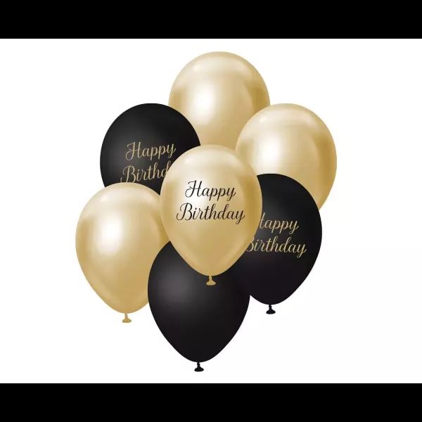 Beauty&Charm: Arany-fekete színű lufi - Happy Birthday, 7 db-os