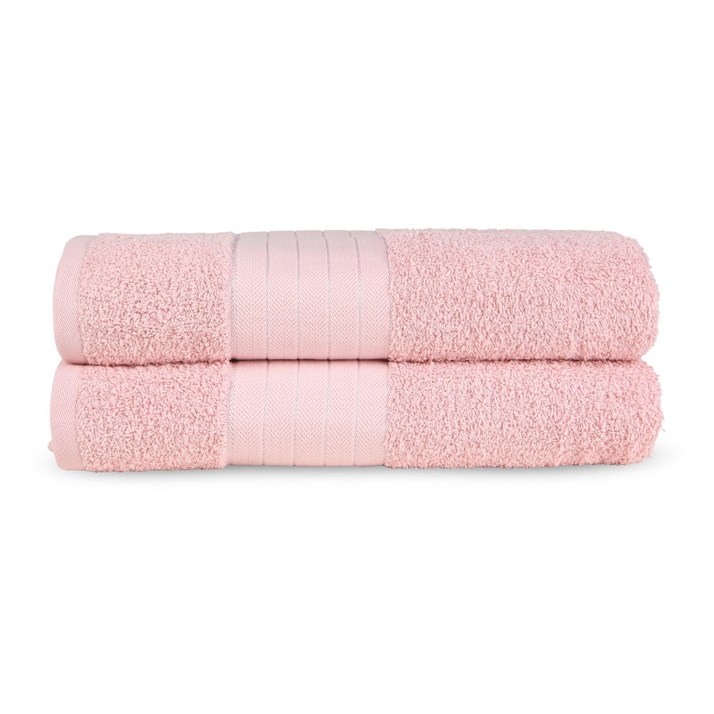 Rózsaszín frottír pamut fürdőlepedő szett 2 db-os 70x140 cm – Good Morning