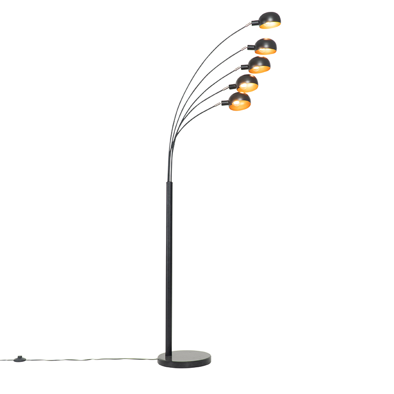 Design állólámpa fekete, arany 5 lámpával - Hatvanas évek Marmo