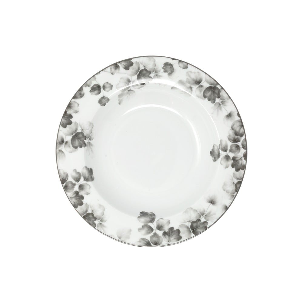 Fehér-világosszürke porcelán mélytányér készlet 6 db-os ø 22 cm Foliage gray – Villa Altachiara