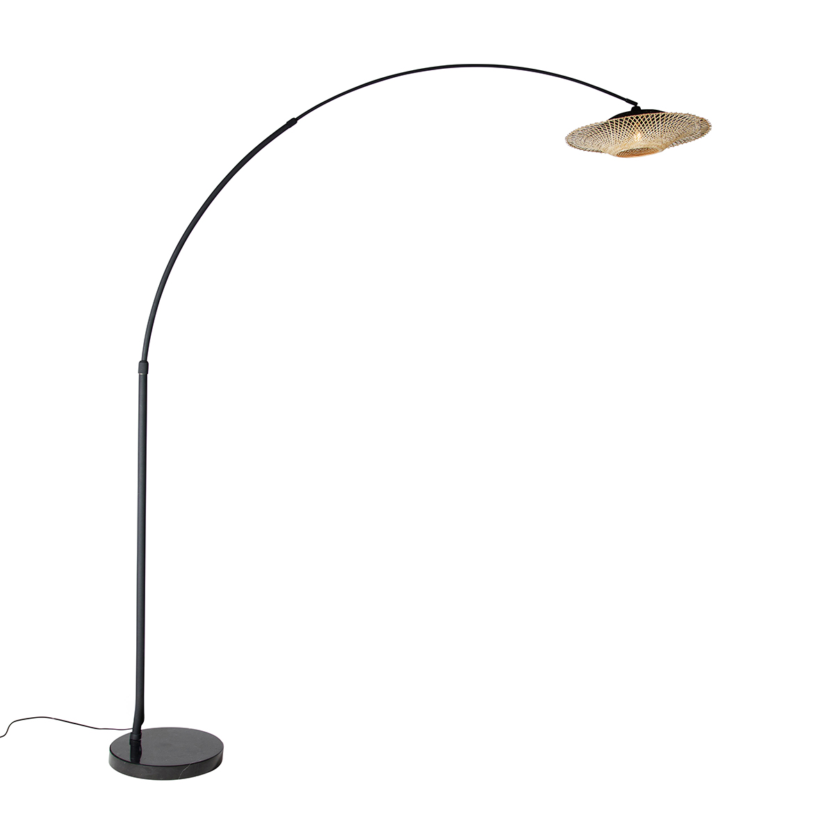 Modern ív lámpa fekete keleti árnyékolóval és bambusszal 50 cm - XXL Rina