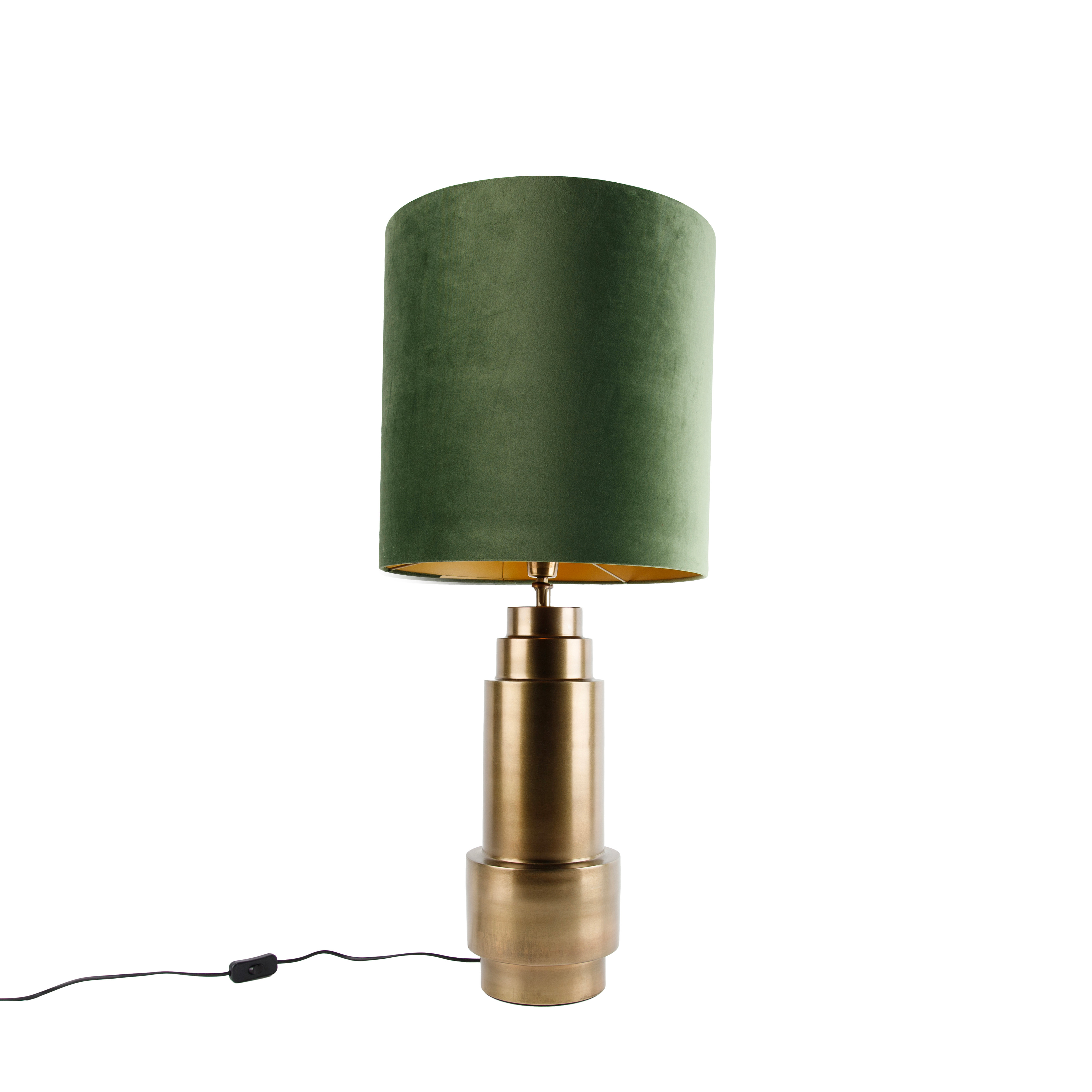 Tafellamp brons velours kap groen met goud 40 cm - Bruut
