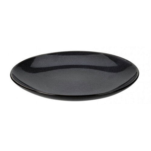 Mázas kőagyag lapos tányér, átmérő 27,8 cm, fekete