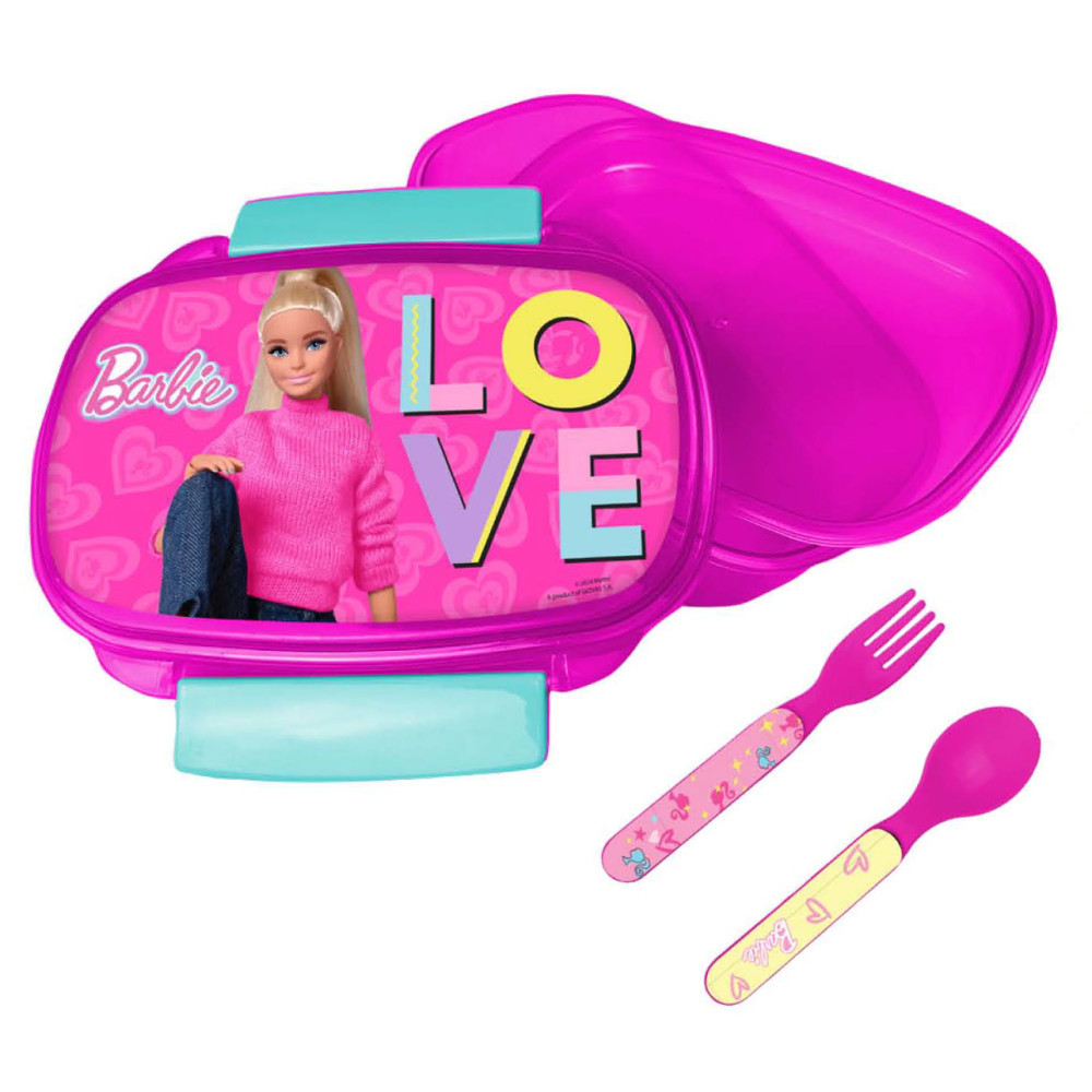 Barbie Love szendvicsdoboz + evőeszköz szett