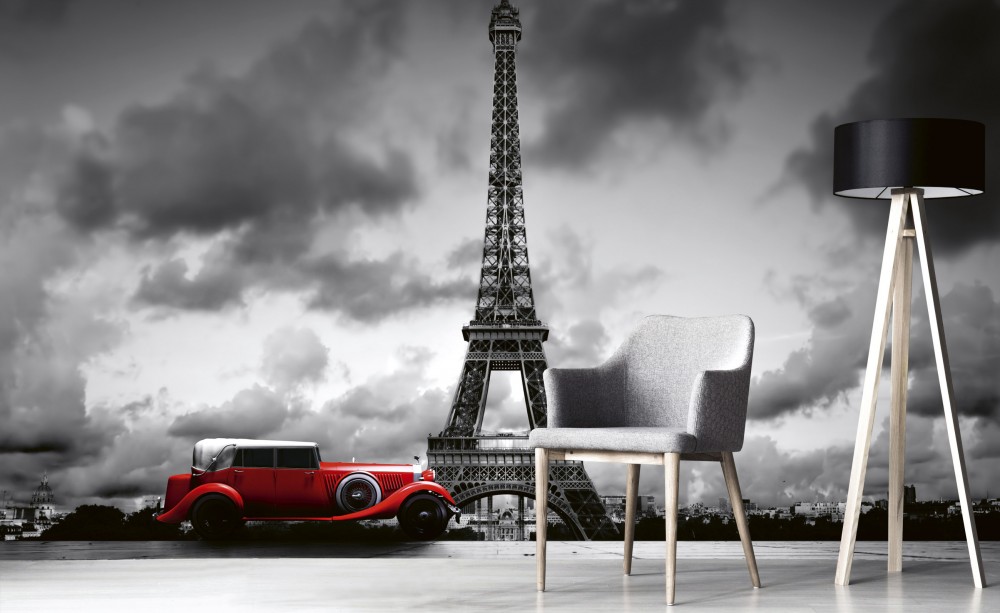 Eiffel-torony piros autóval, poszter tapéta 375*250 cm
