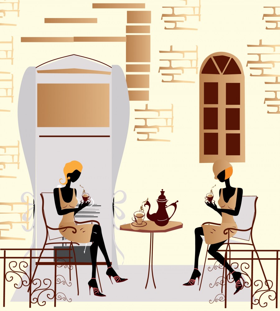 Kávézó nők, poszter tapéta 225*250 cm