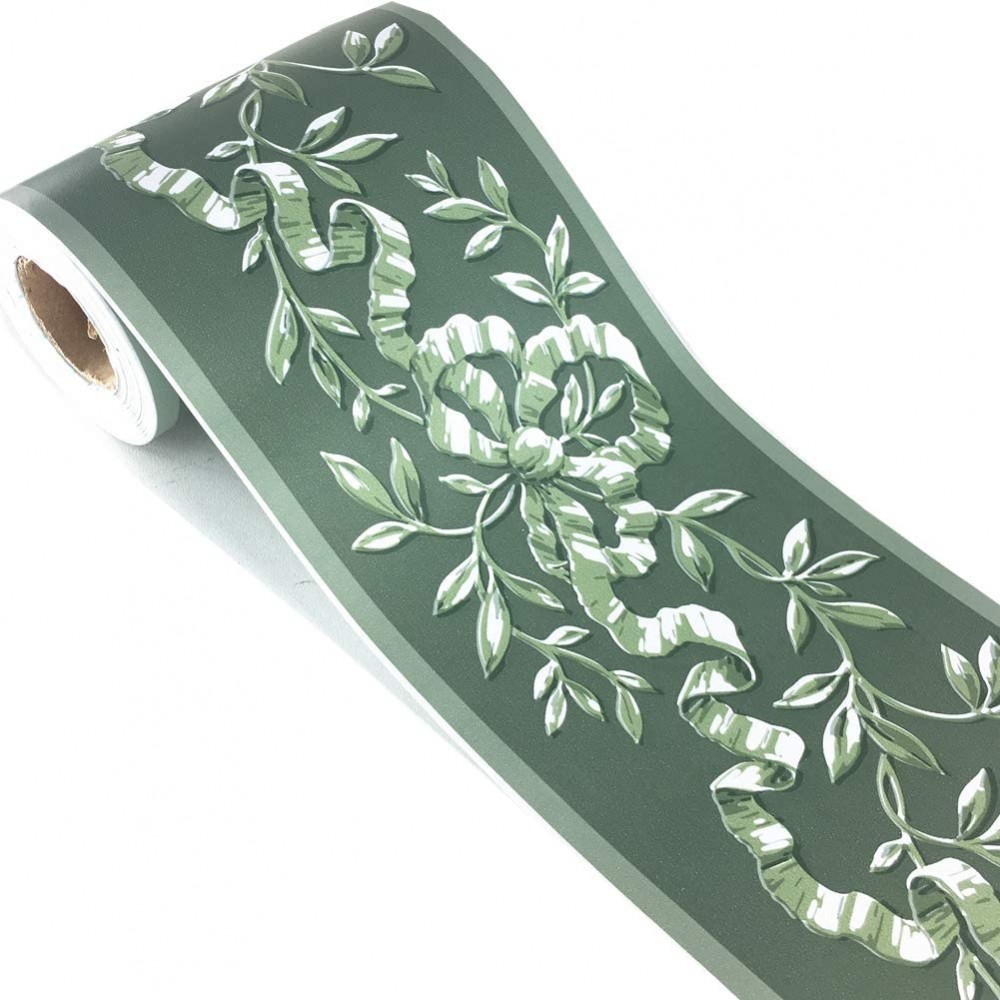 Zöld rattan virágmintás bordűr matrica