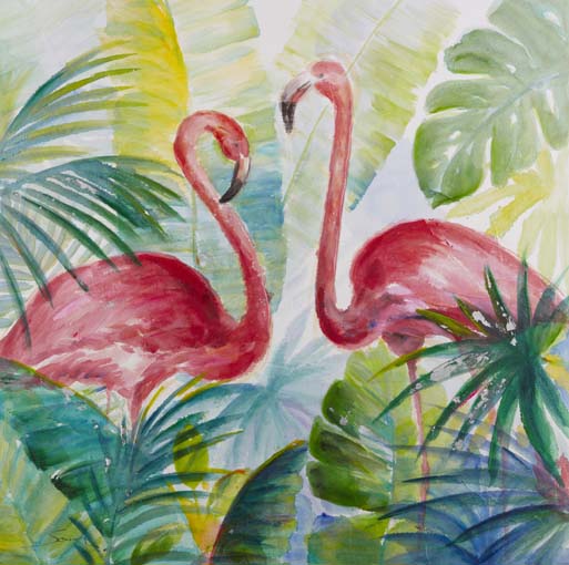 Rejtőzködő flamingók - kézzel átfestett olajfestmény