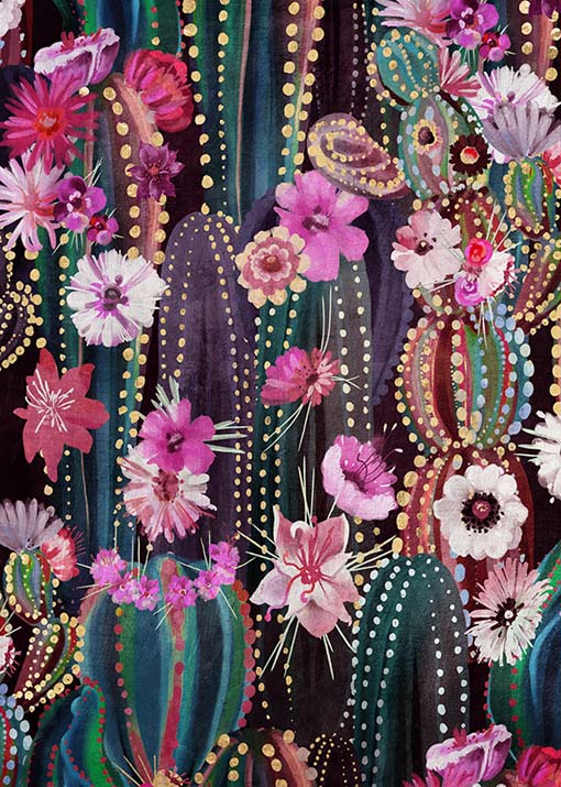 Virágzó kaktuszok - aranyfóliás vászonkép