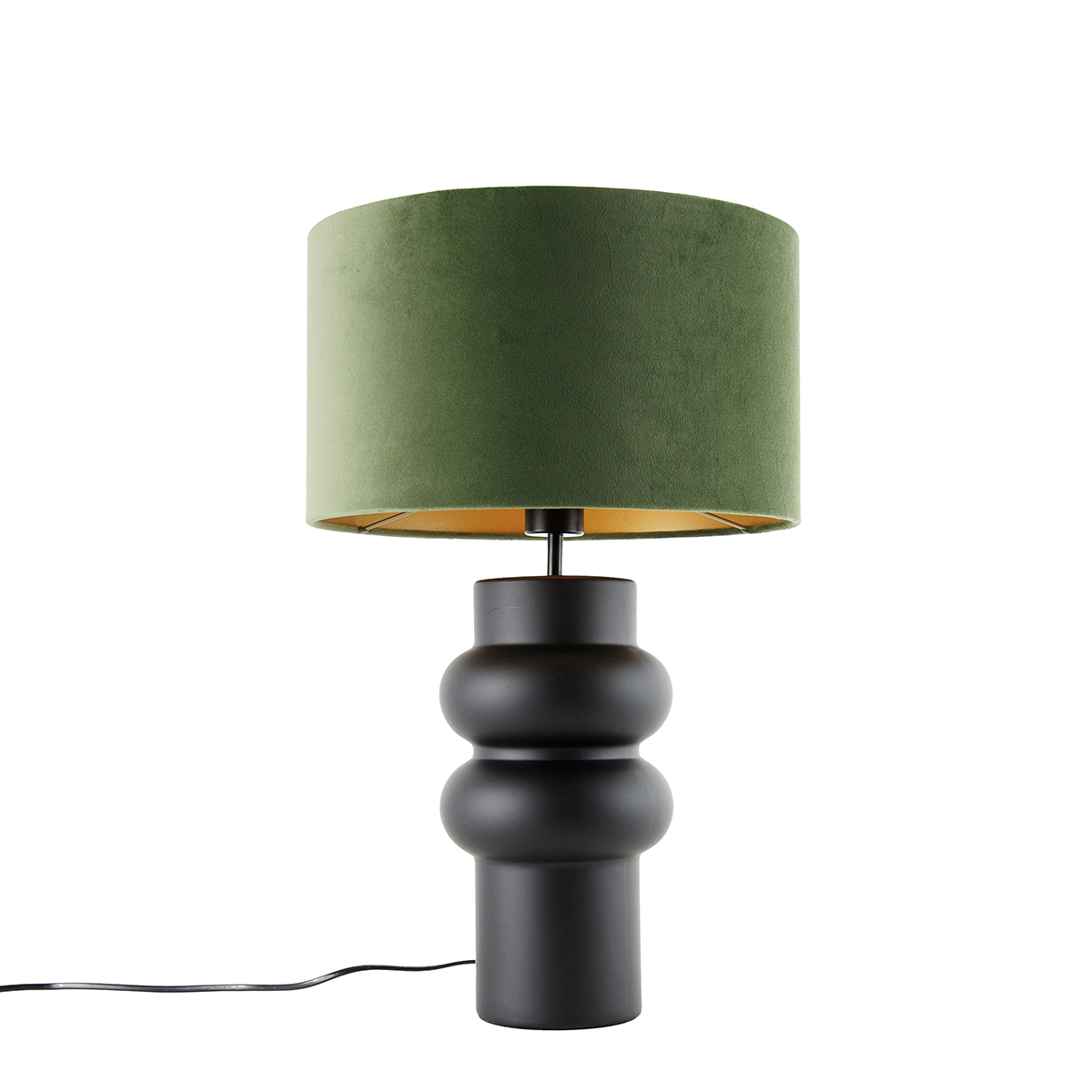 Design tafellamp zwart velours kap groen met goed 35 cm - Alisia
