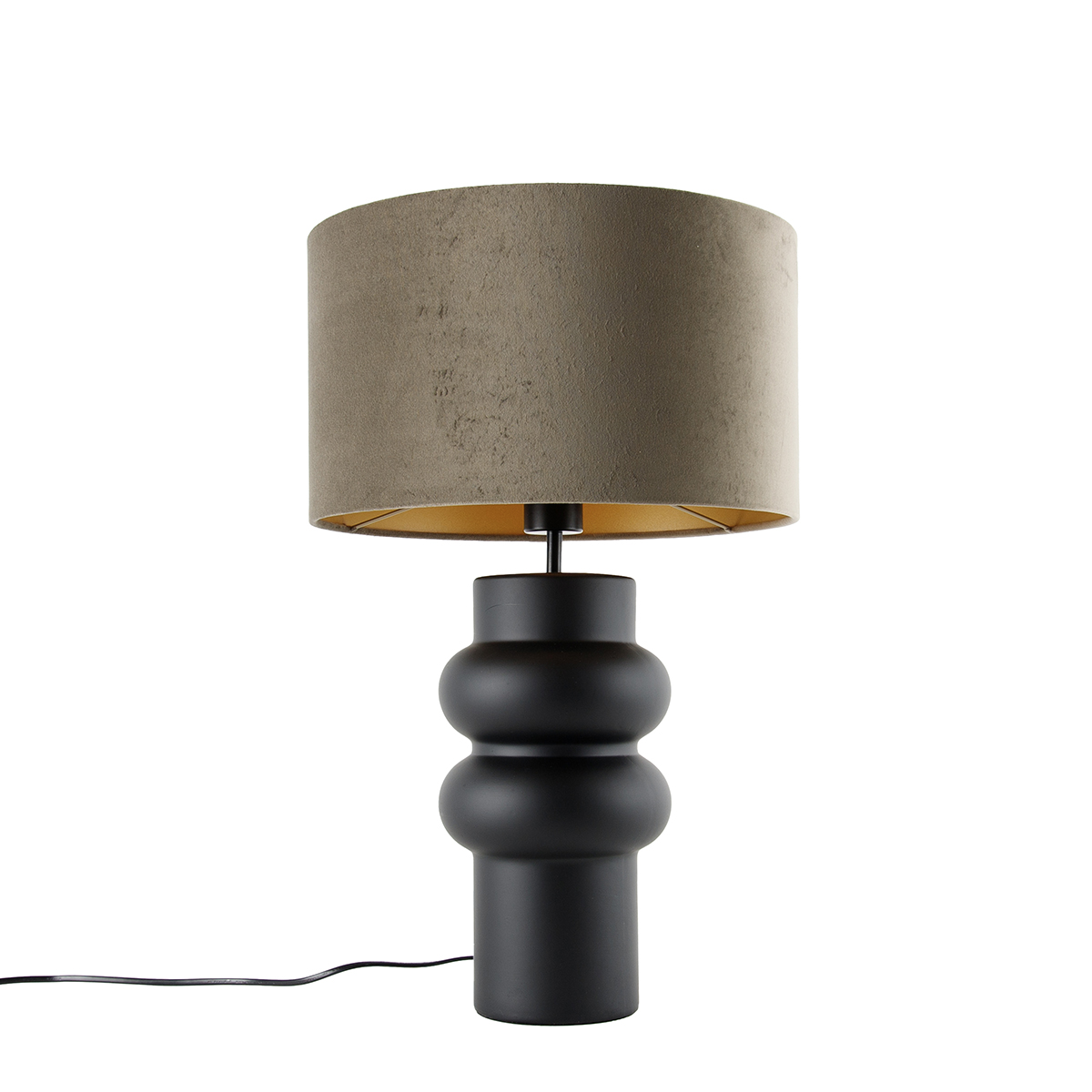 Design tafellamp zwart velours kap taupe met goud 35 cm - Alisia