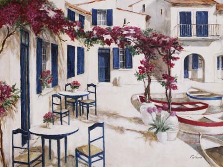 Görög terasz - kézzel festett olajfestmény