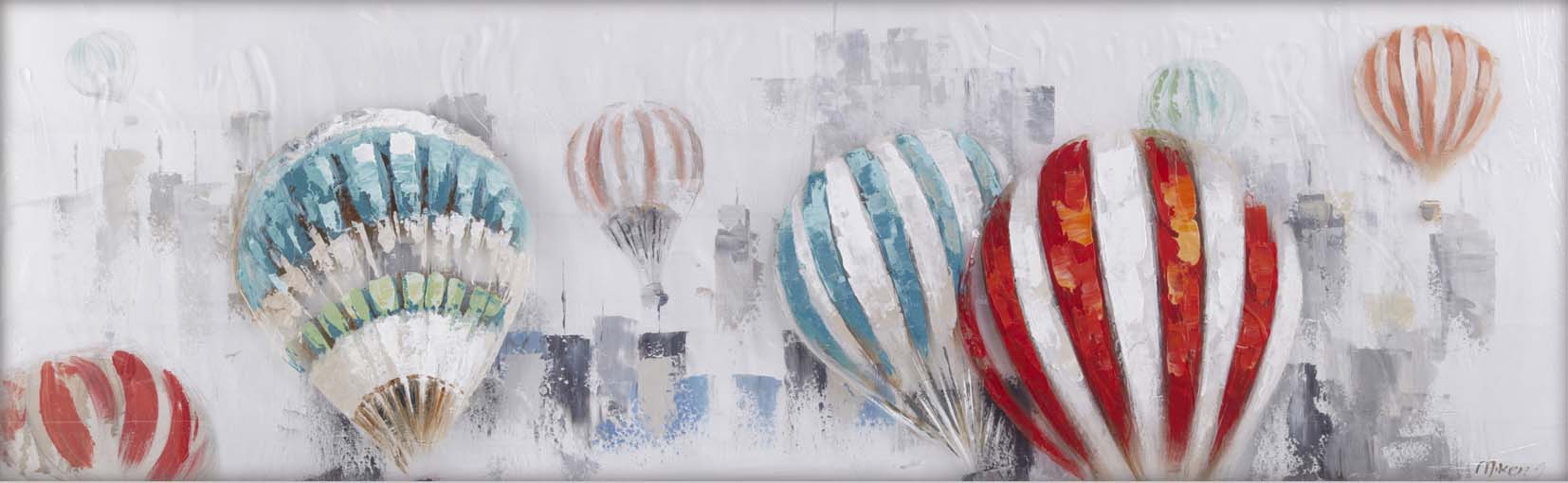 Hőlégballonok az égben - kézzel festett olajfestmény