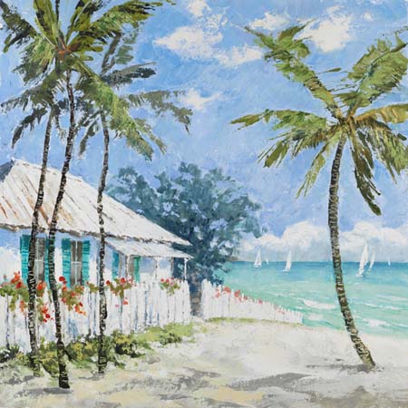 Pálmafás strand - kézzel festett olajfestmény