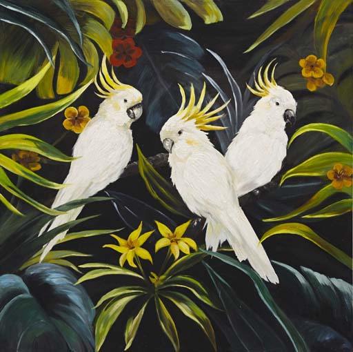 Papagájok a dzsungelben - kézzel átfestett olajfestmény