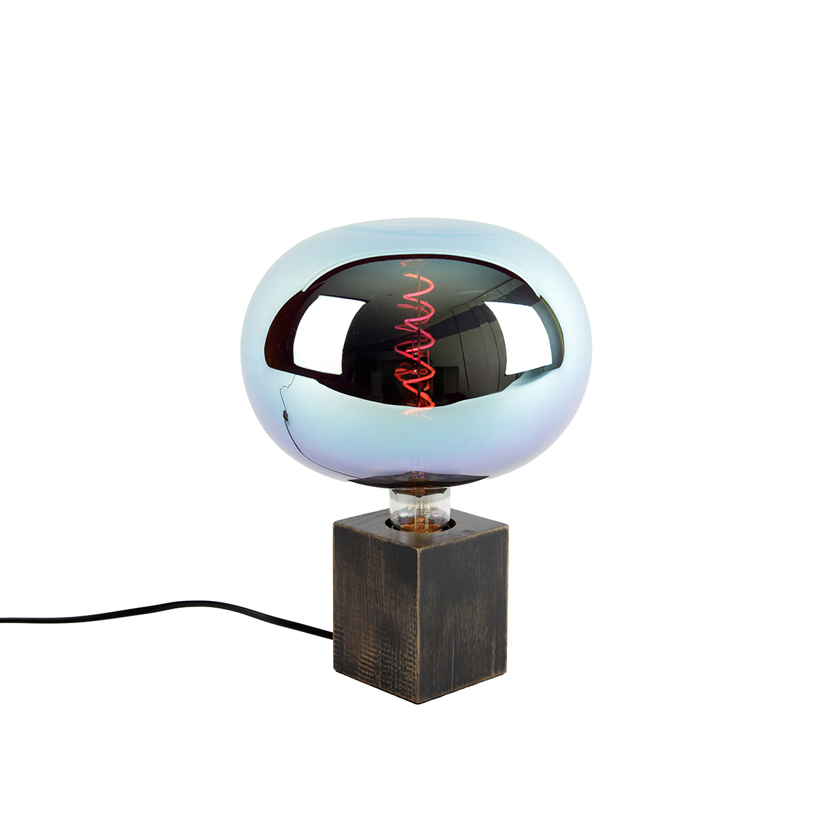 Rusztikus asztali lámpa fekete fával, G220 LED-del - Bloc