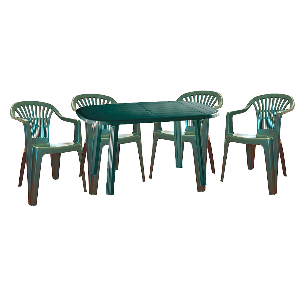Santorini 4 személyes kerti bútor szett, zöld asztallal, 4 db Flen zöld székkel