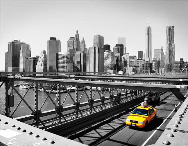 Sárga taxi a városban - vászonkép