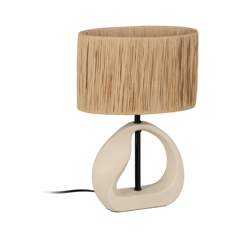 Bézs-natúr színű asztali lámpa rattan búrával (magasság 37,5 cm) – Ixia