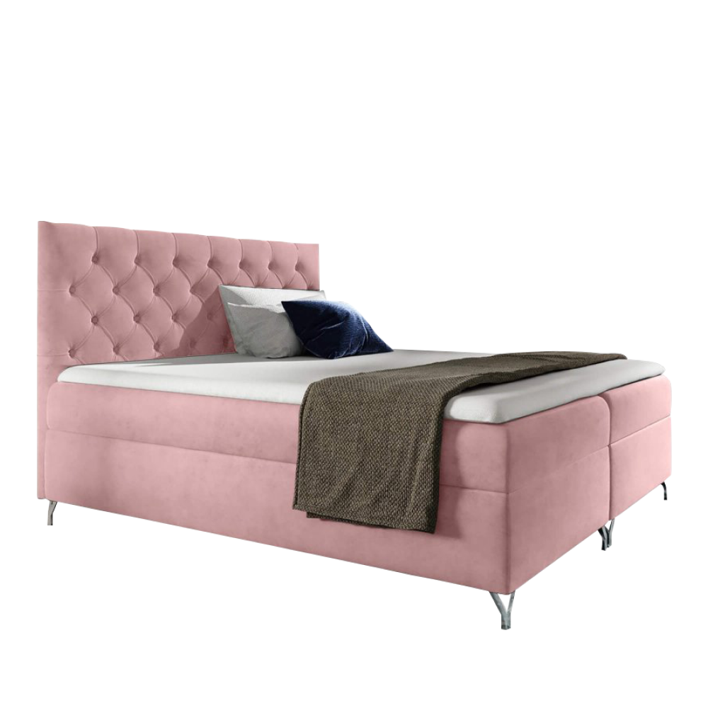 Boxspring ágy, 120x200, rózsaszín Velvet szövet, GULIETTE