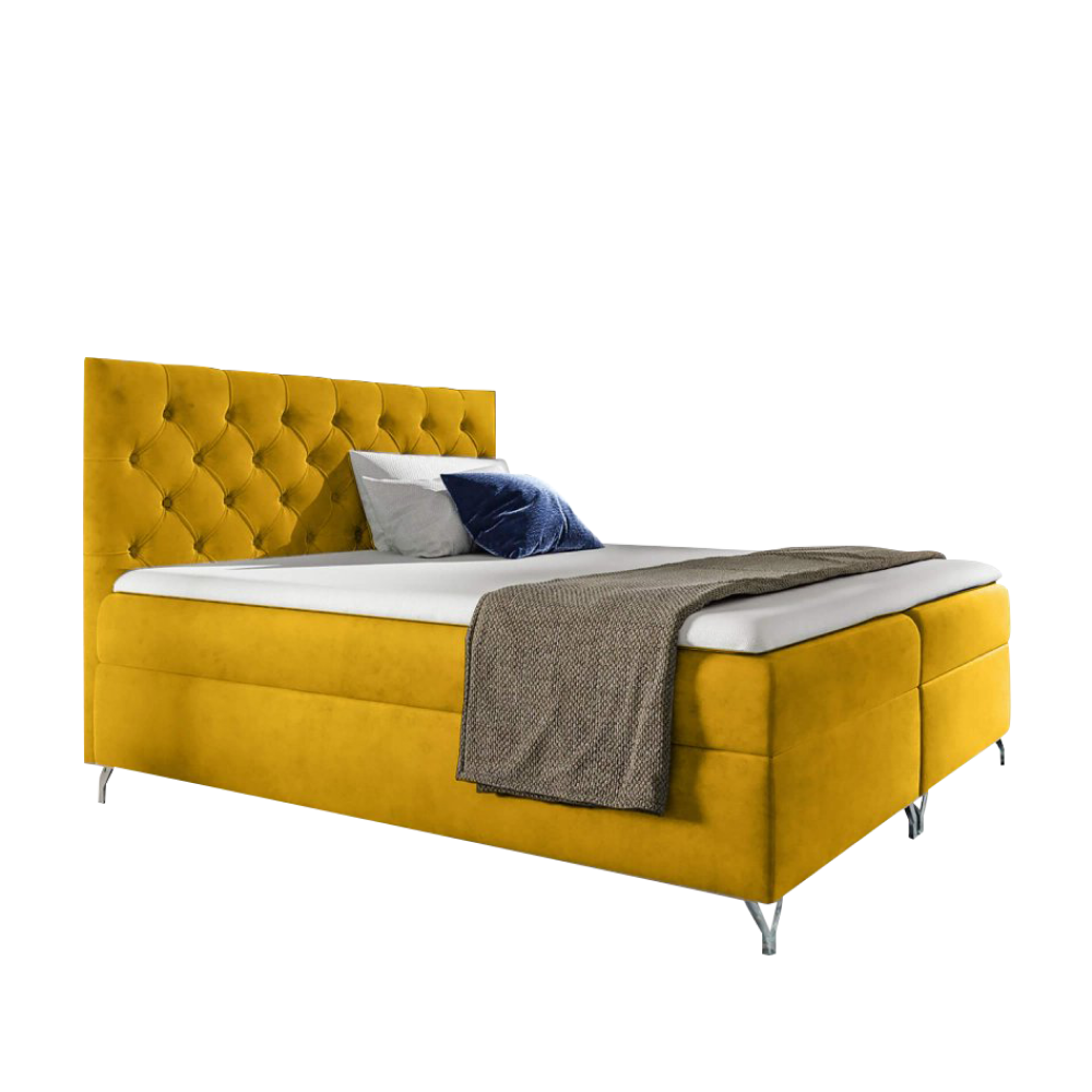 Boxspring ágy, 120x200, sárga Velvet szövet, GULIETTE