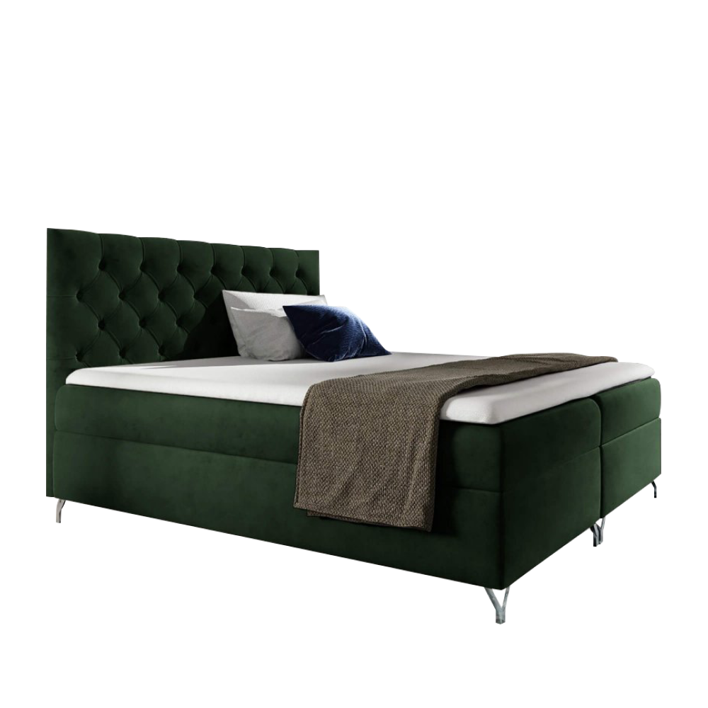 Boxspring ágy, 120x200, zöld Velvet szövet, GULIETTE