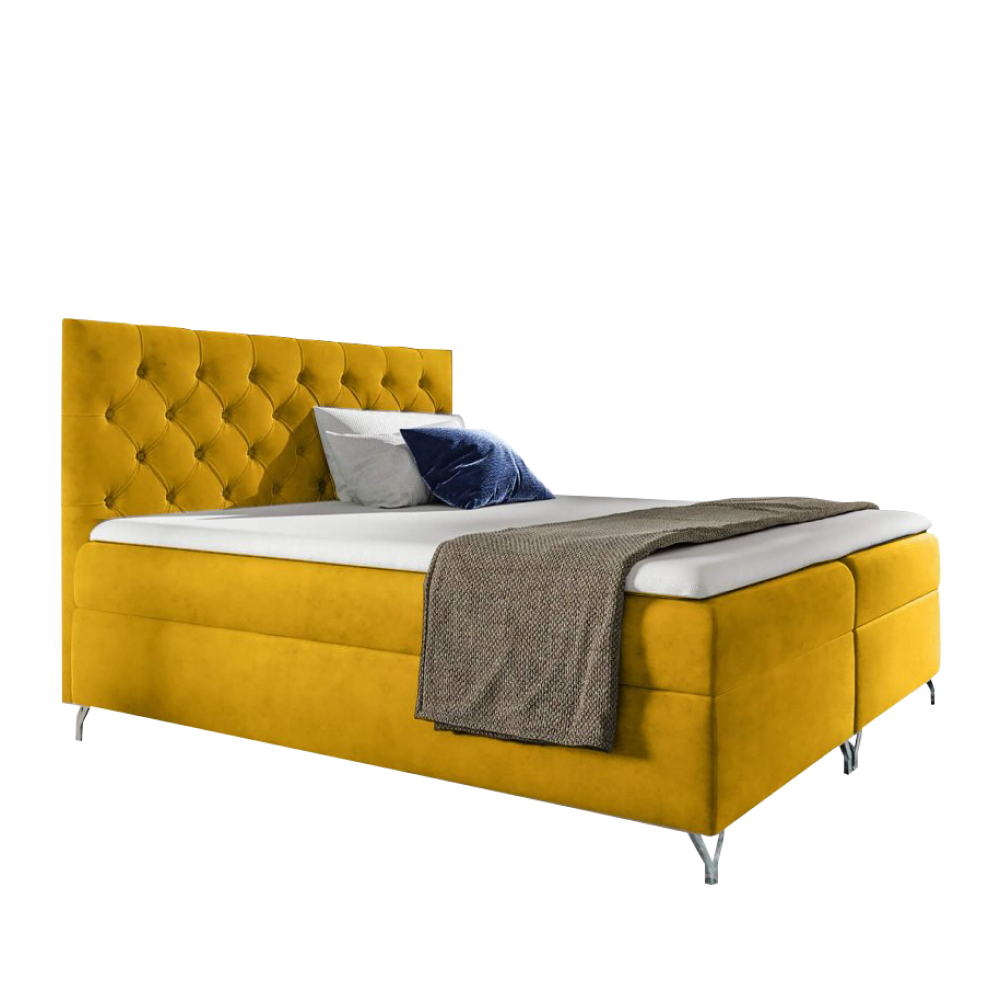 Boxspring ágy, 140x200, sárga Velvet szövet, GULIETTE