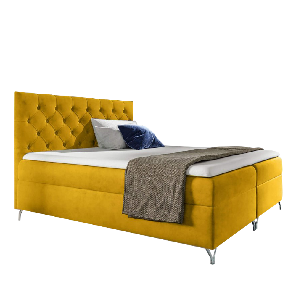 Boxspring ágy, 160x200, sárga Velvet szövet, GULIETTE