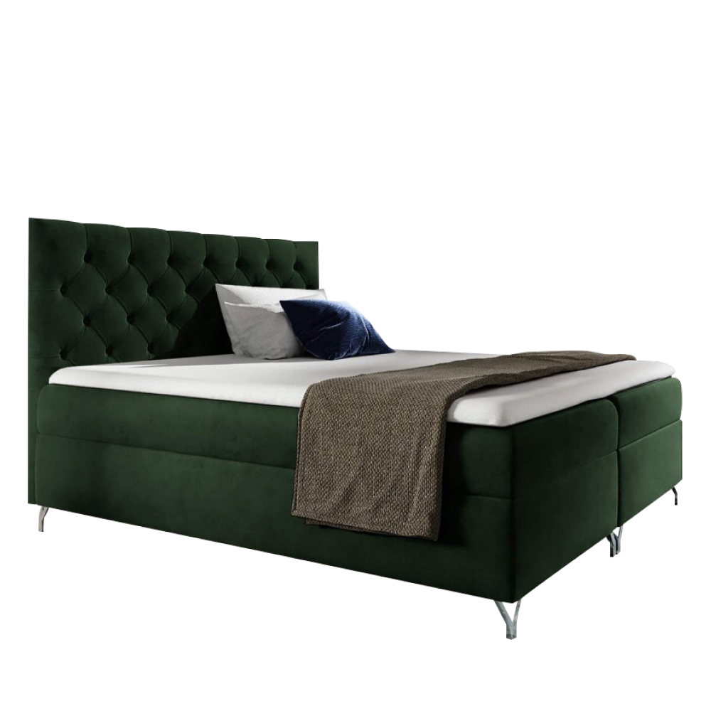 Boxspring ágy, 160x200, zöld Velvet szövet, GULIETTE
