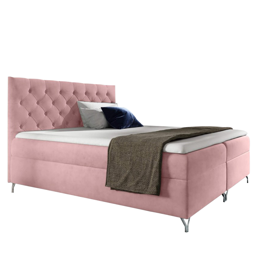 Boxspring ágy, 180x200, rózsaszín Velvet szövet, GULIETTE