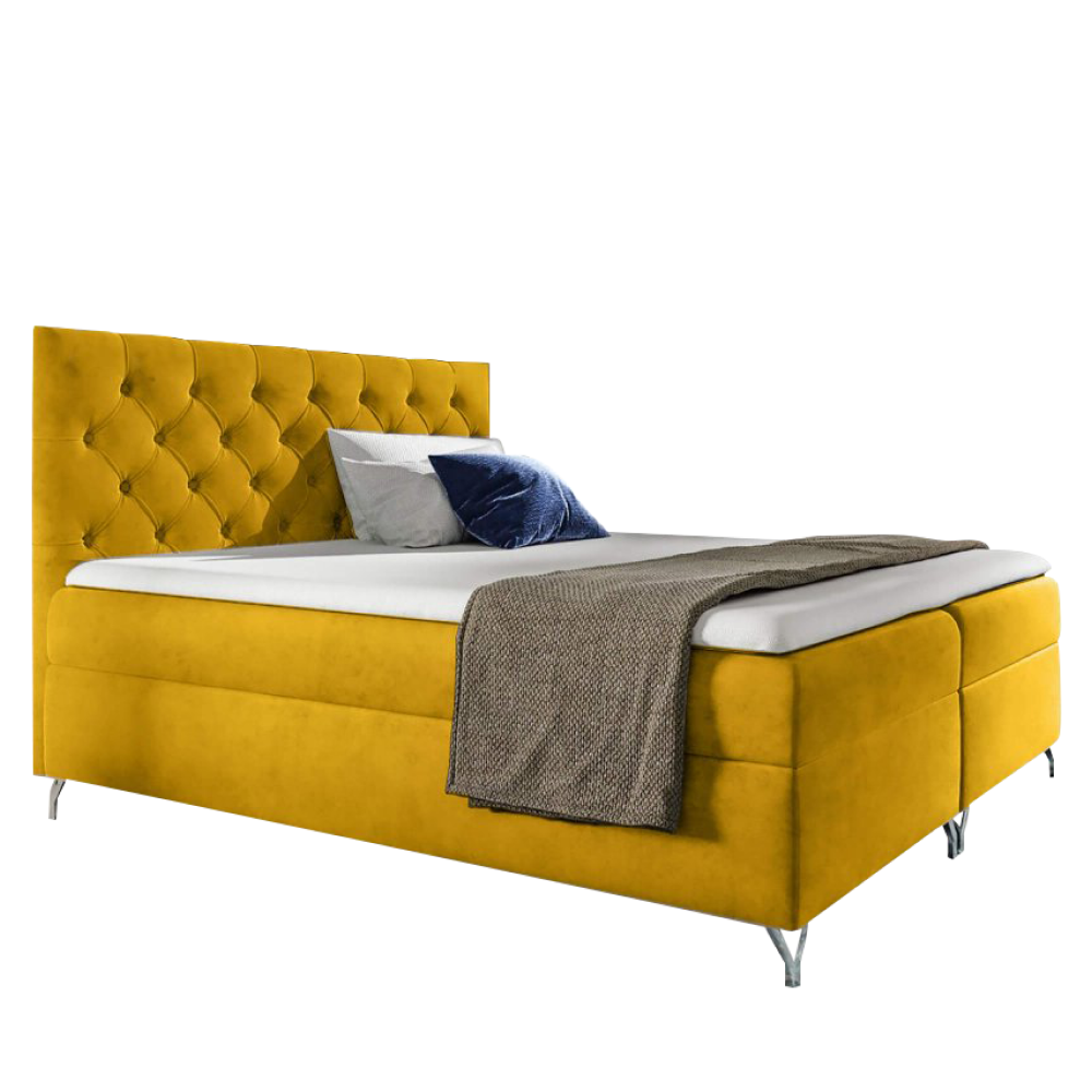 Boxspring ágy, 180x200, sárga Velvet szövet, GULIETTE