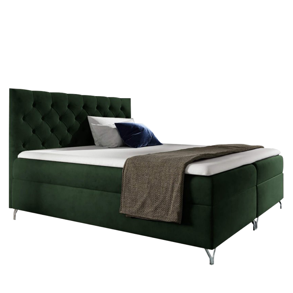 Boxspring ágy, 180x200, zöld Velvet szövet, GULIETTE