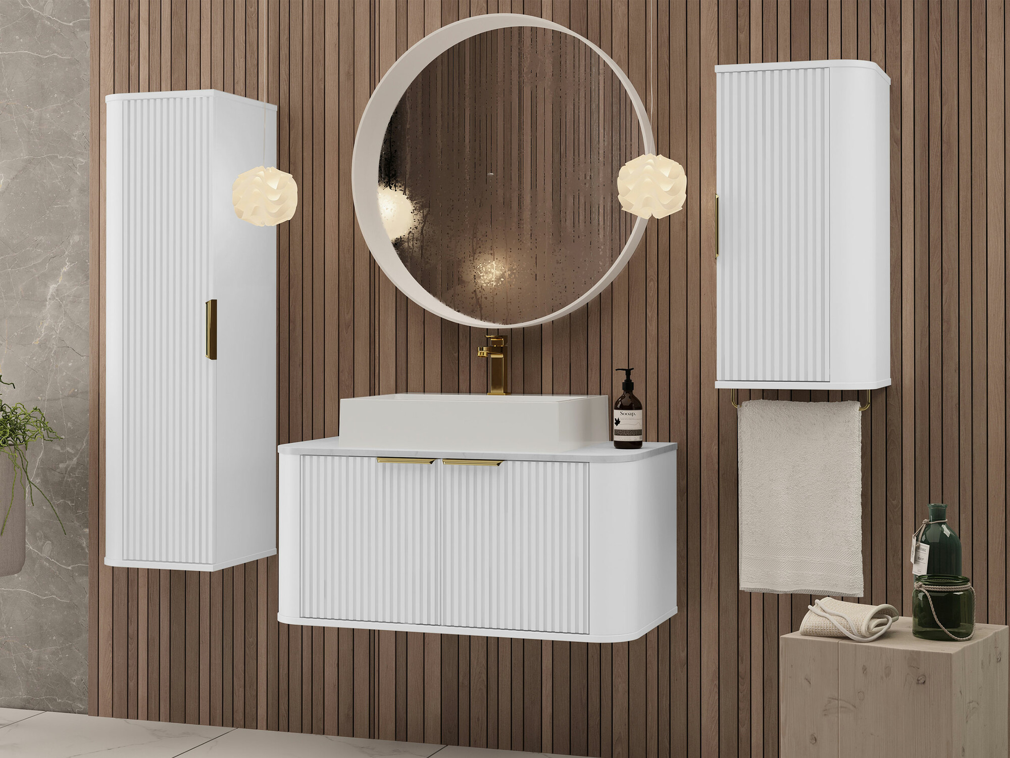 Fürdőszoba garnitúra Merced T103 (Fehér + Fehér márvány)