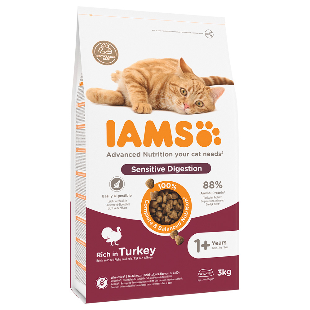 2x3kg IAMS for Vitality Sensitive Digestion Adult & Senior pulyka száraz macskatáp