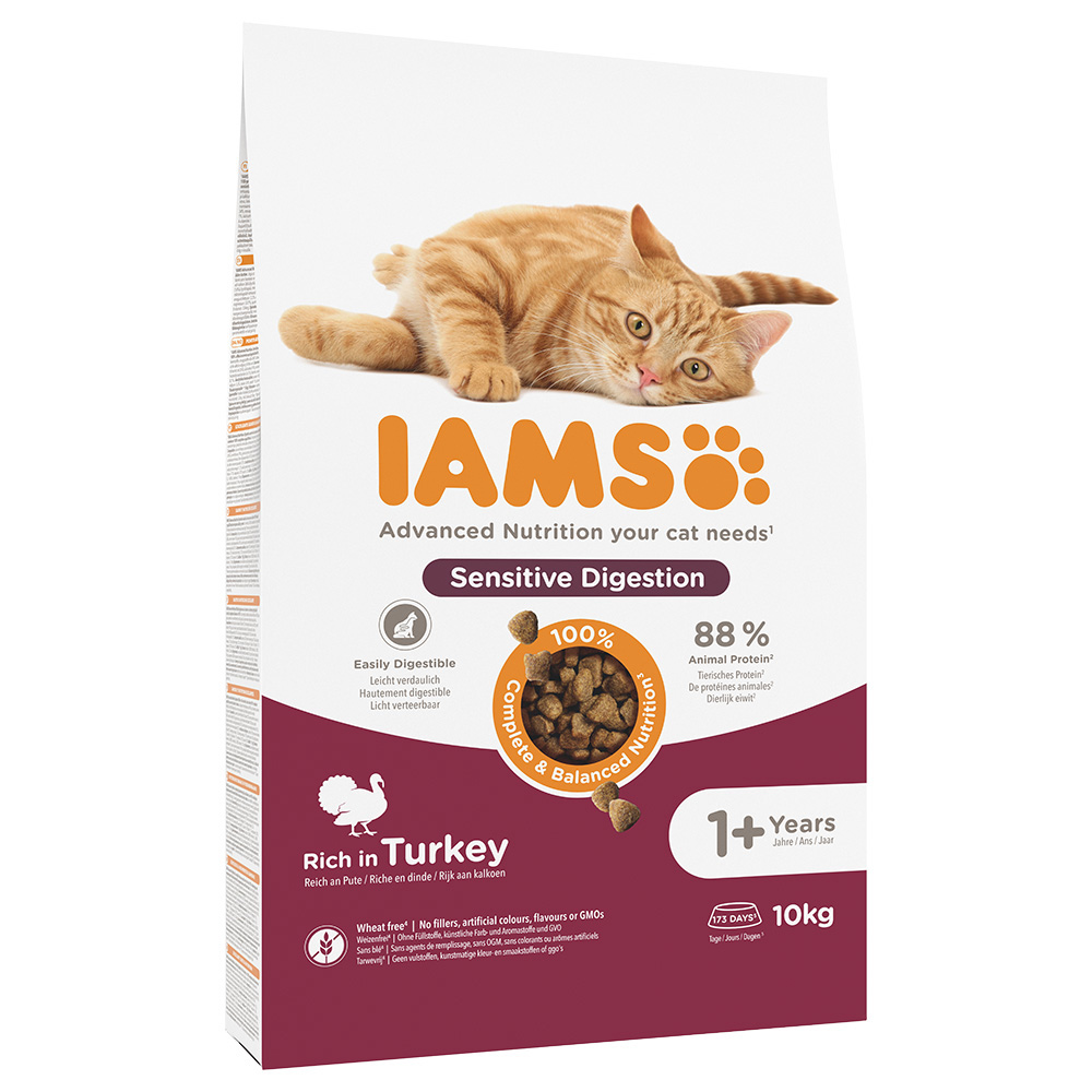 10kg IAMS for Vitality Sensitive Digestion Adult & Senior pulyka száraz macskatáp