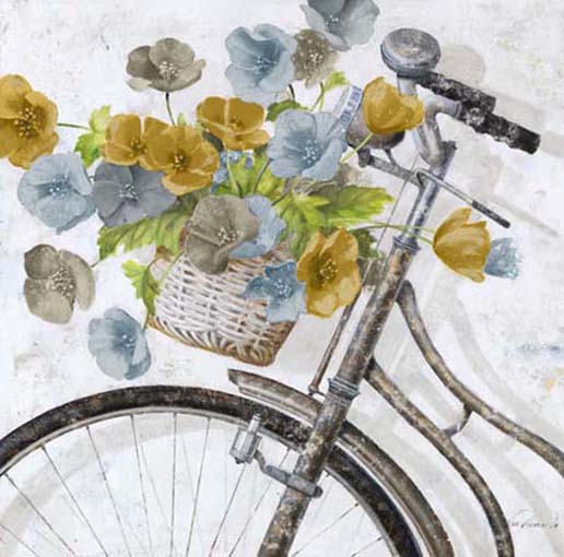 Virágos bicikli kosár - kézzel festett olajfestmény