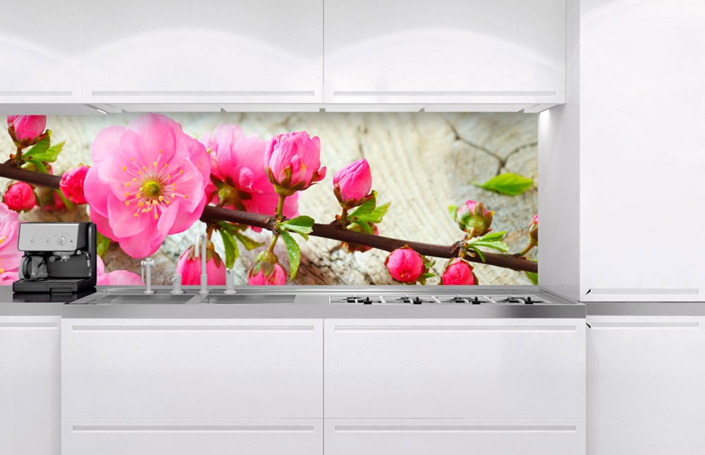 Virágzó cseresznyefaág, konyhai matrica hátfal, 180 cm