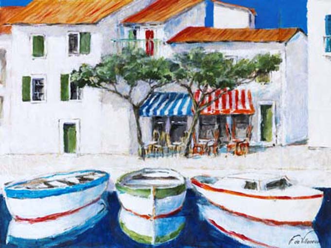 Görög kikötő - kézzel festett olajfestmény