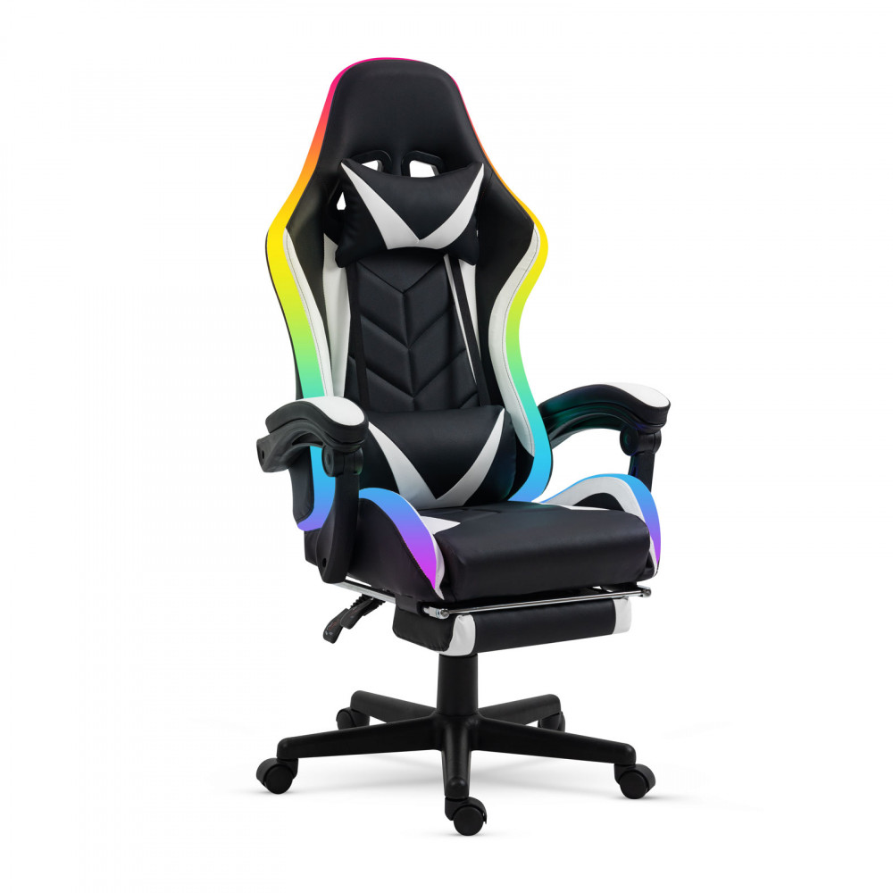 RGB LED-es gamer szék fekete-fehér