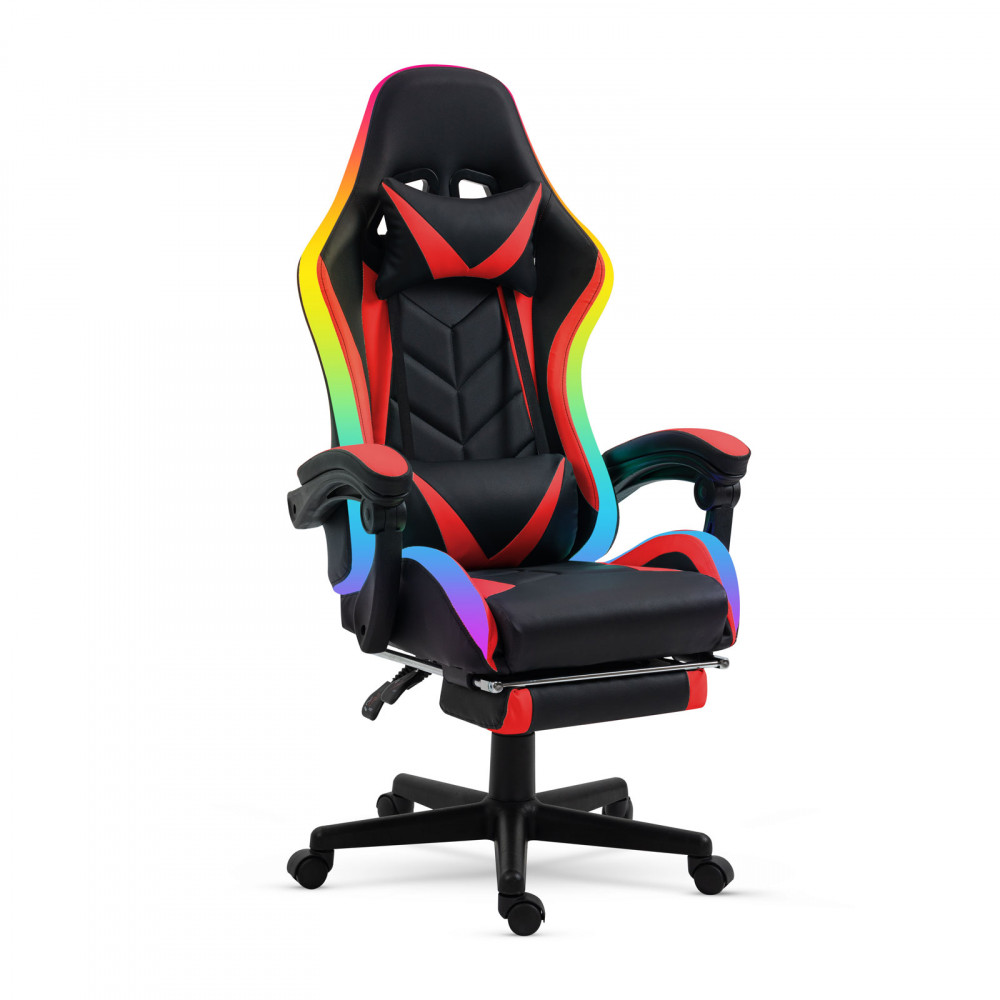RGB LED-es gamer szék fekete-piros