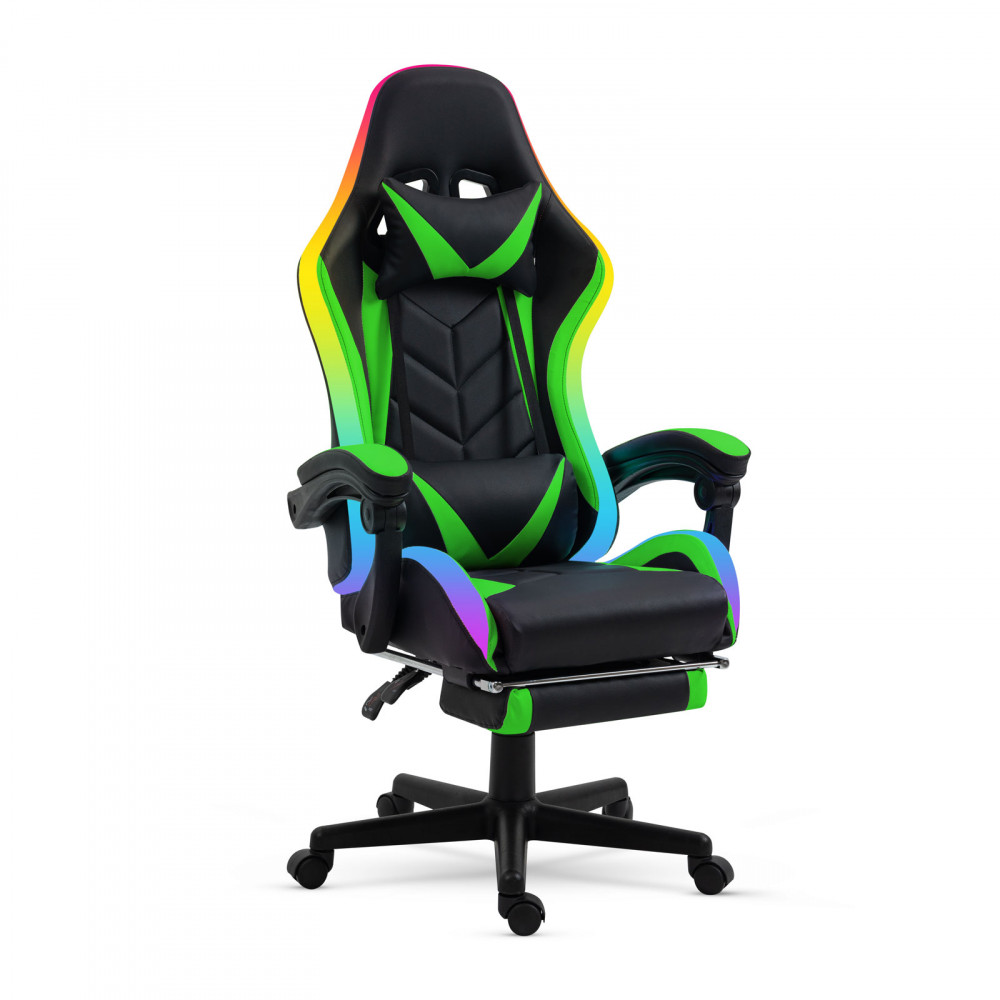 RGB LED-es gamer szék fekete-zöld