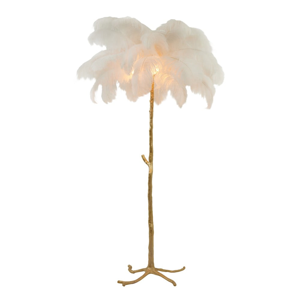 Fehér-aranyszínű állólámpa toll búrával (magasság 180 cm) Feather – Light & Living