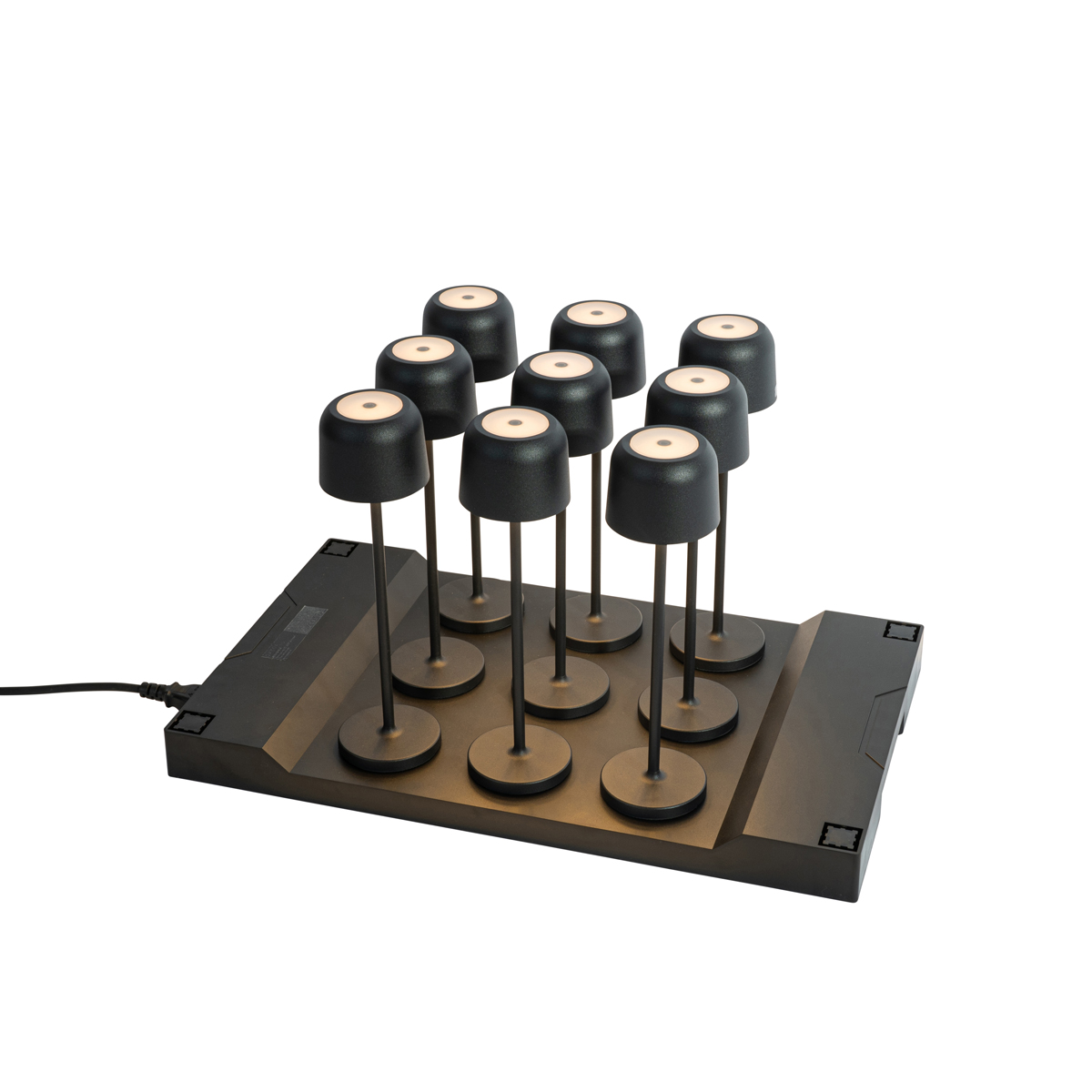9 darabos fekete, újratölthető asztali lámpa készlet töltőállomással - Raika