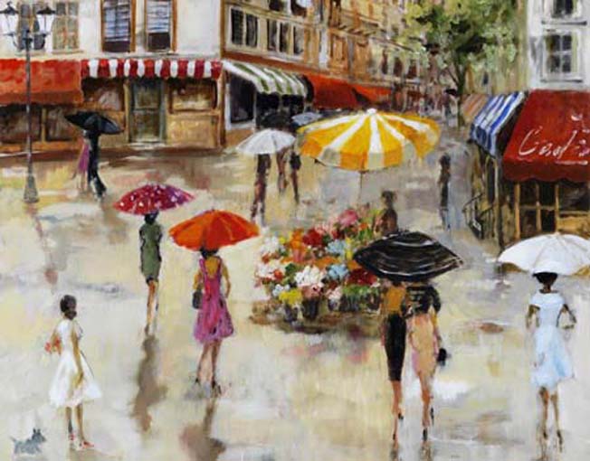 Vidám esernyők - kézzel festett olajfestmény