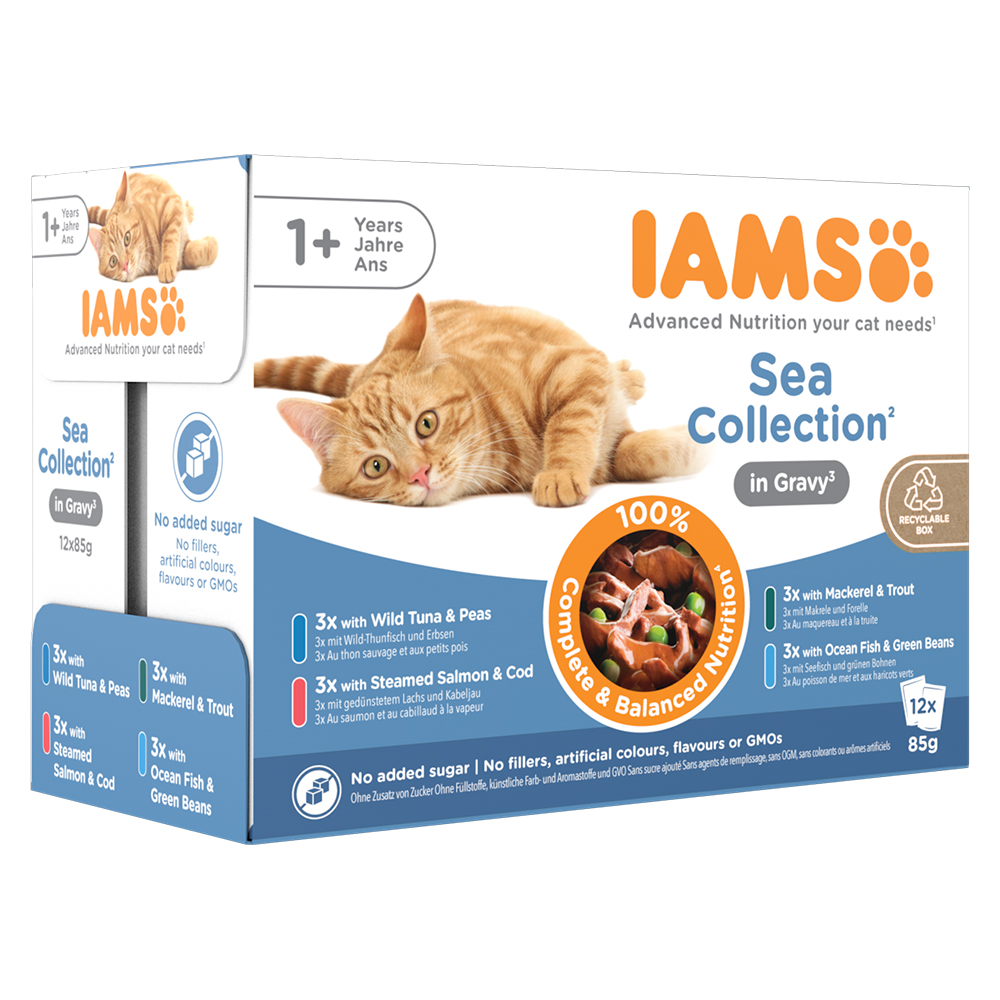 12x85g IAMS Delights Adult szószban tenger mix nedves macskatáp