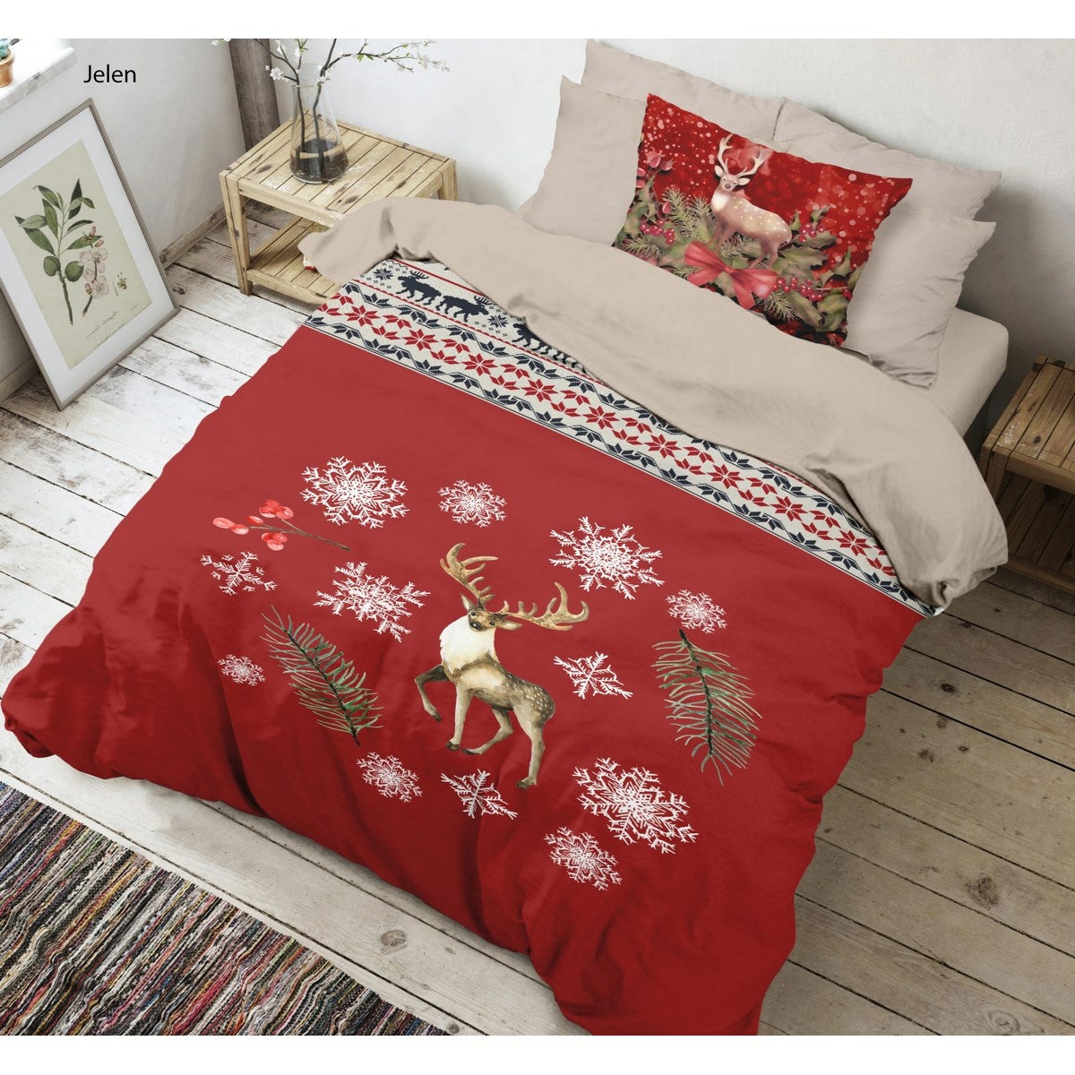 Pamut ágynemű karácsonyi szarvas 3D , 140 x 200cm, 70 x 90 cm
