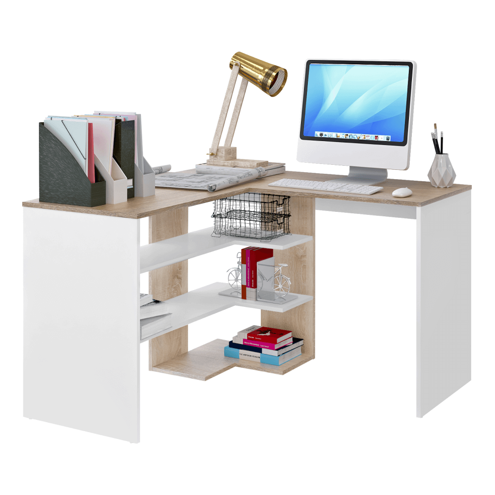 Sarok számítógépasztal, sonoma tölgy/fehér, TAMARI
